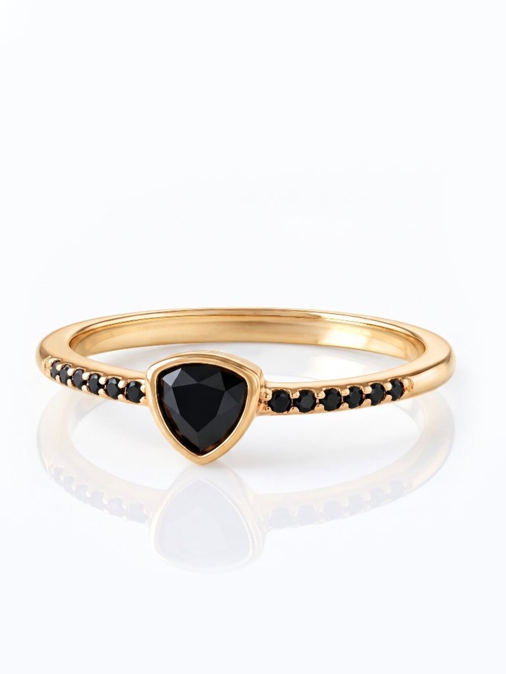 Dainty Gold Ring with Black Gemstone, 925 Sterling Silver, 10k Gold Finish